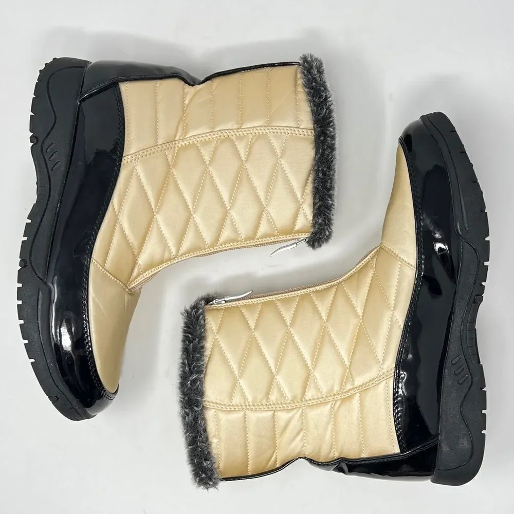 Sporto Esther Champagne Gold Quilted Nylon Zip Up Waterproof Winter Booties 9